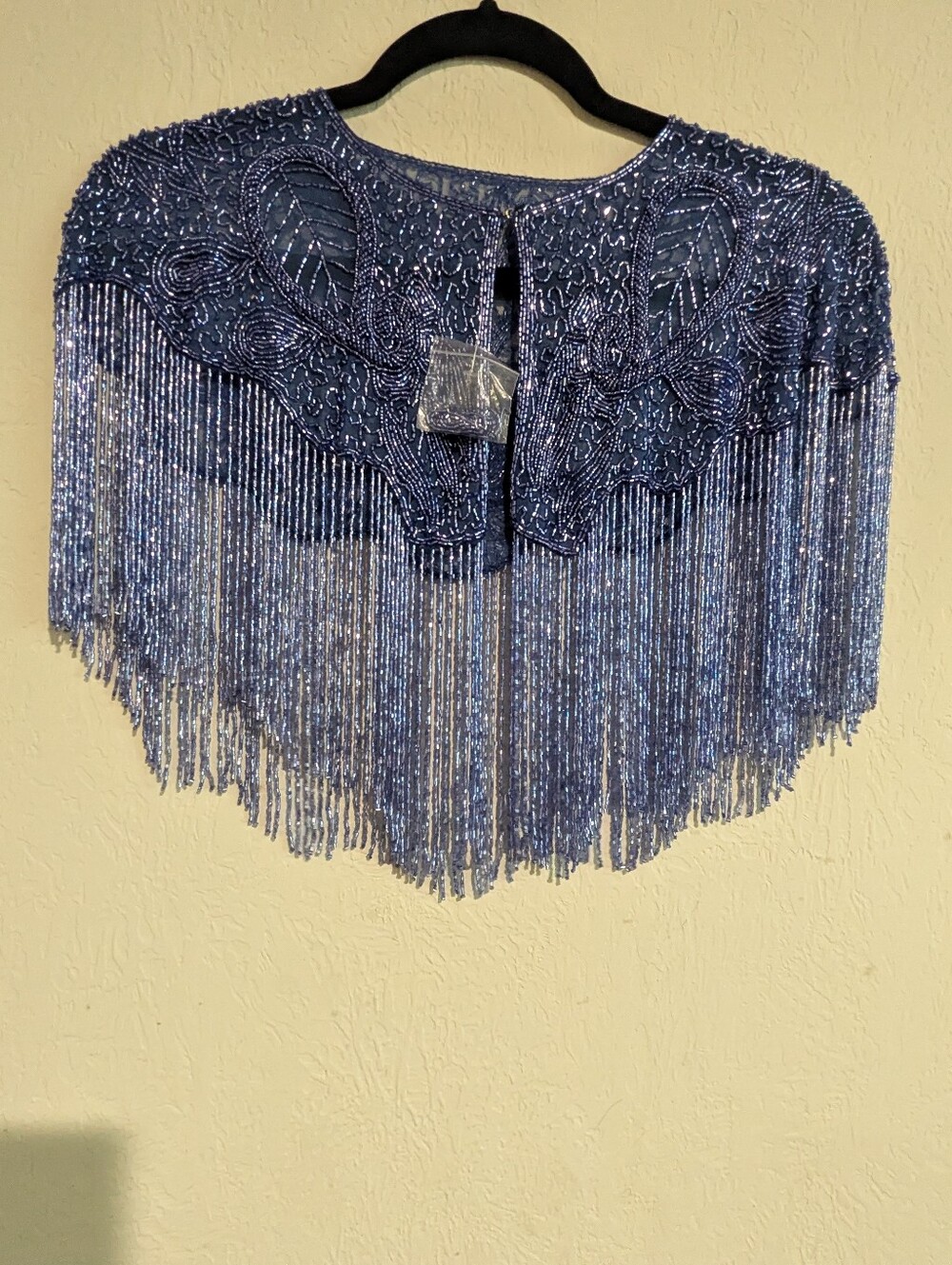 Beaded Fringe Capelet - Navy Blue